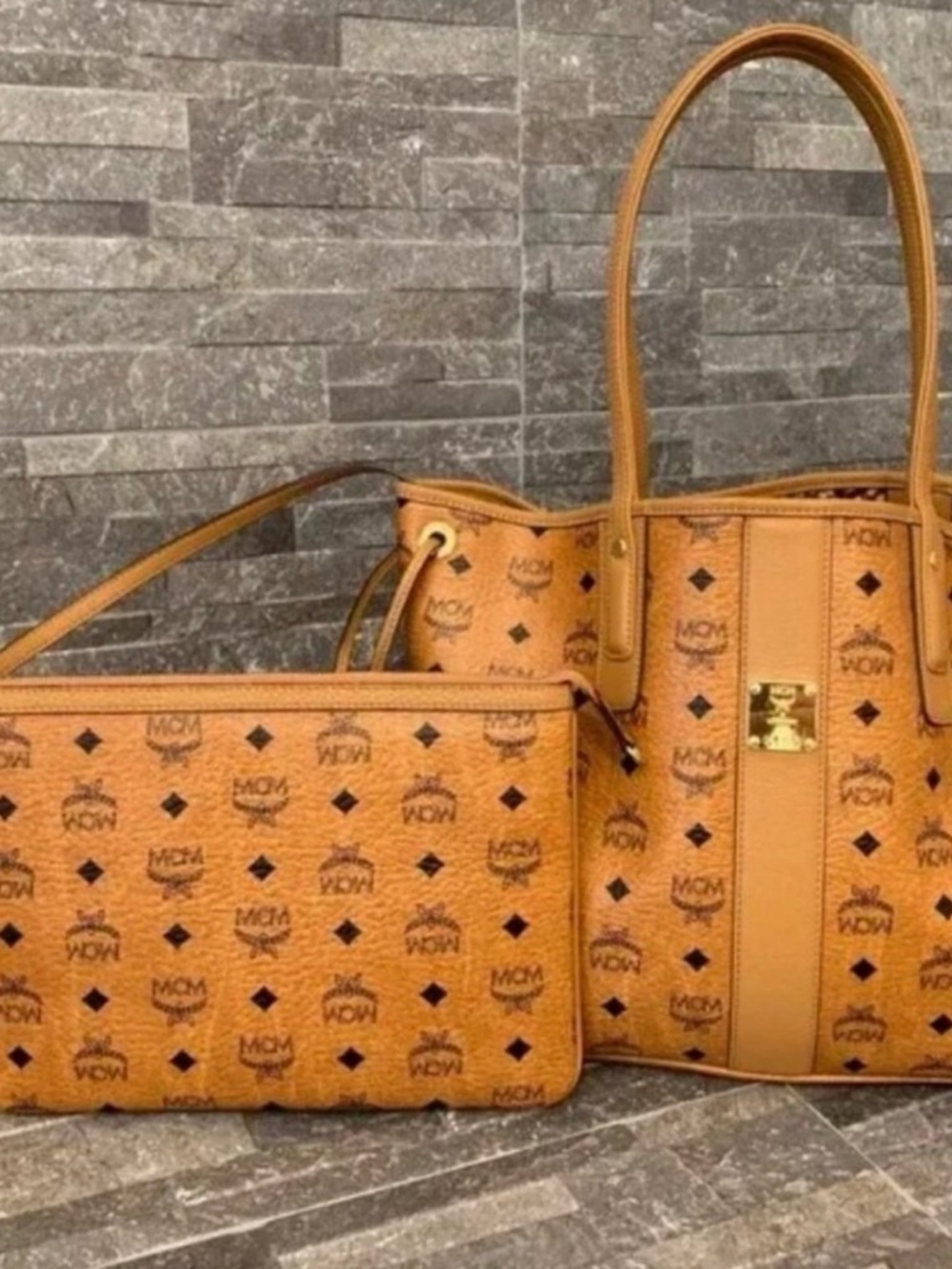 Vintage Visetos Cognac Tote with Matching Pouch